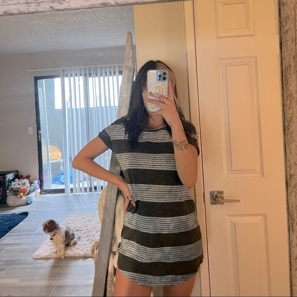 blue and black striped tshirt dress